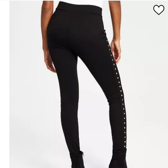 Bar III Black Punk Rock Scene Studded Minimalist High Waist Leggings - Picture 2 of 11